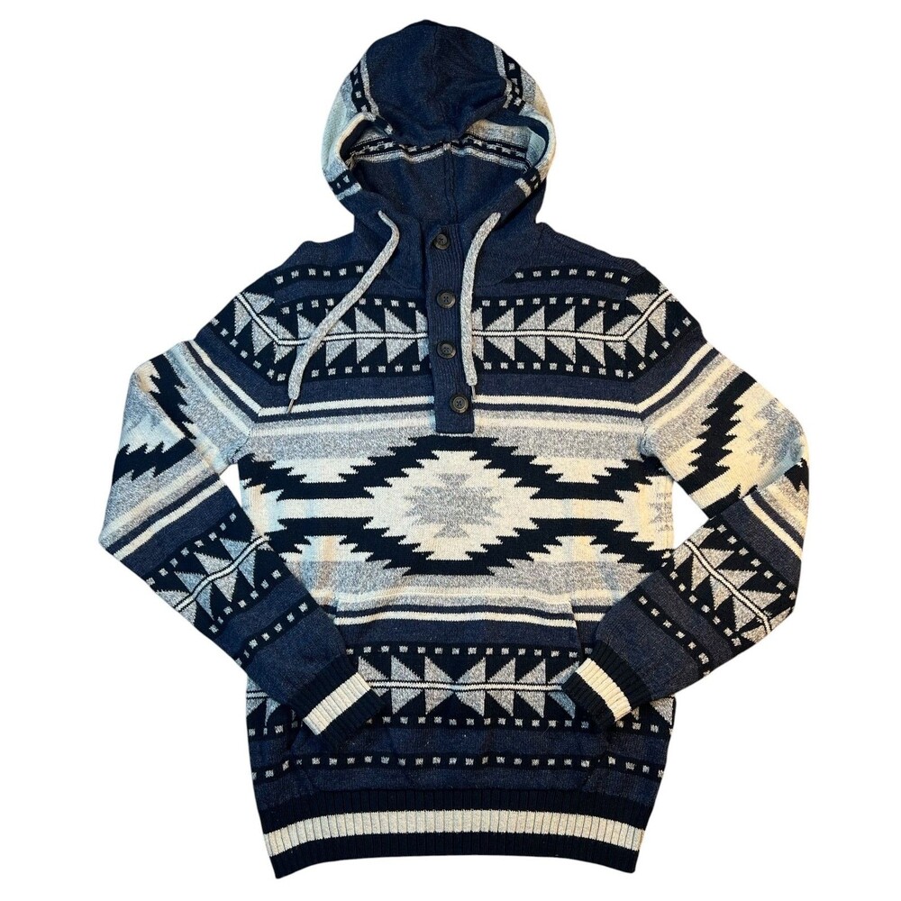 AEO American Eagle Outfitters Men's Hooded Southwest Aztec Pattern Sweater  S